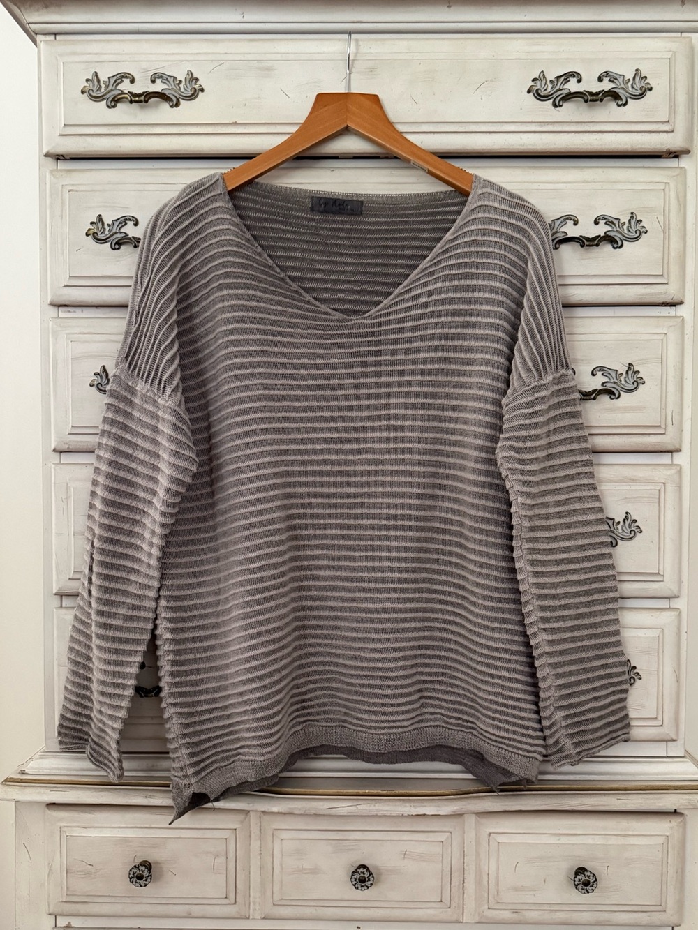 Grey Ribbed Drop Shoulder Sweater